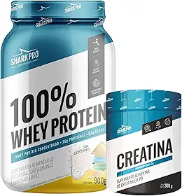 Shark Pro Kit 100% Whey Protein Sabor Leitinho 900g + Creatina Monohidratada 300g, Suplemento em Pó para Ganho de Massa Muscular