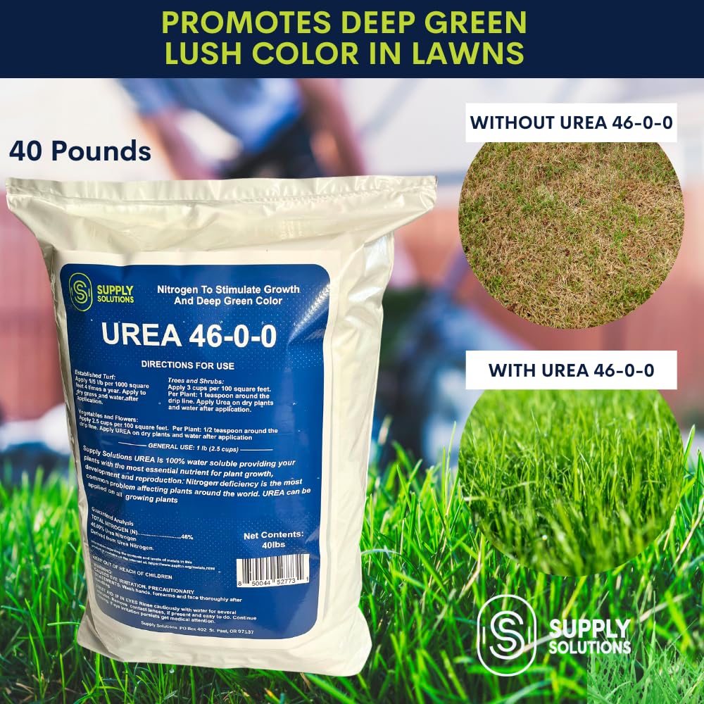 Supply Solutions Urea 46-0-0 Nitrogen Fertilizer to Stimulate Lush Growth and Deep Green Color - Plant Food Plant Fertilizer for Plants Lawn Garden - Bloom Booster for Flowers, Fruits (40 Pounds)