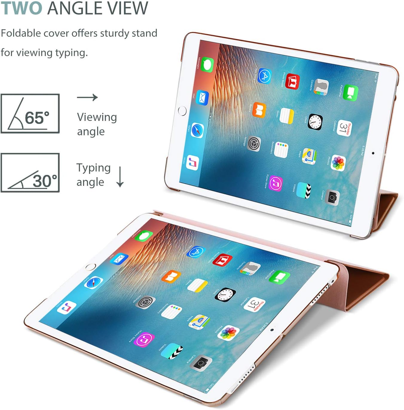 ProCase Smart Case for iPad Pro 9.7 Inch 2016, Ultra Slim Lightweight Stand Smart Case Shell with Translucent Frosted Back Cover for iPad Pro 9.7 Inch (A1673 A1674 A1675) -Rosegold
