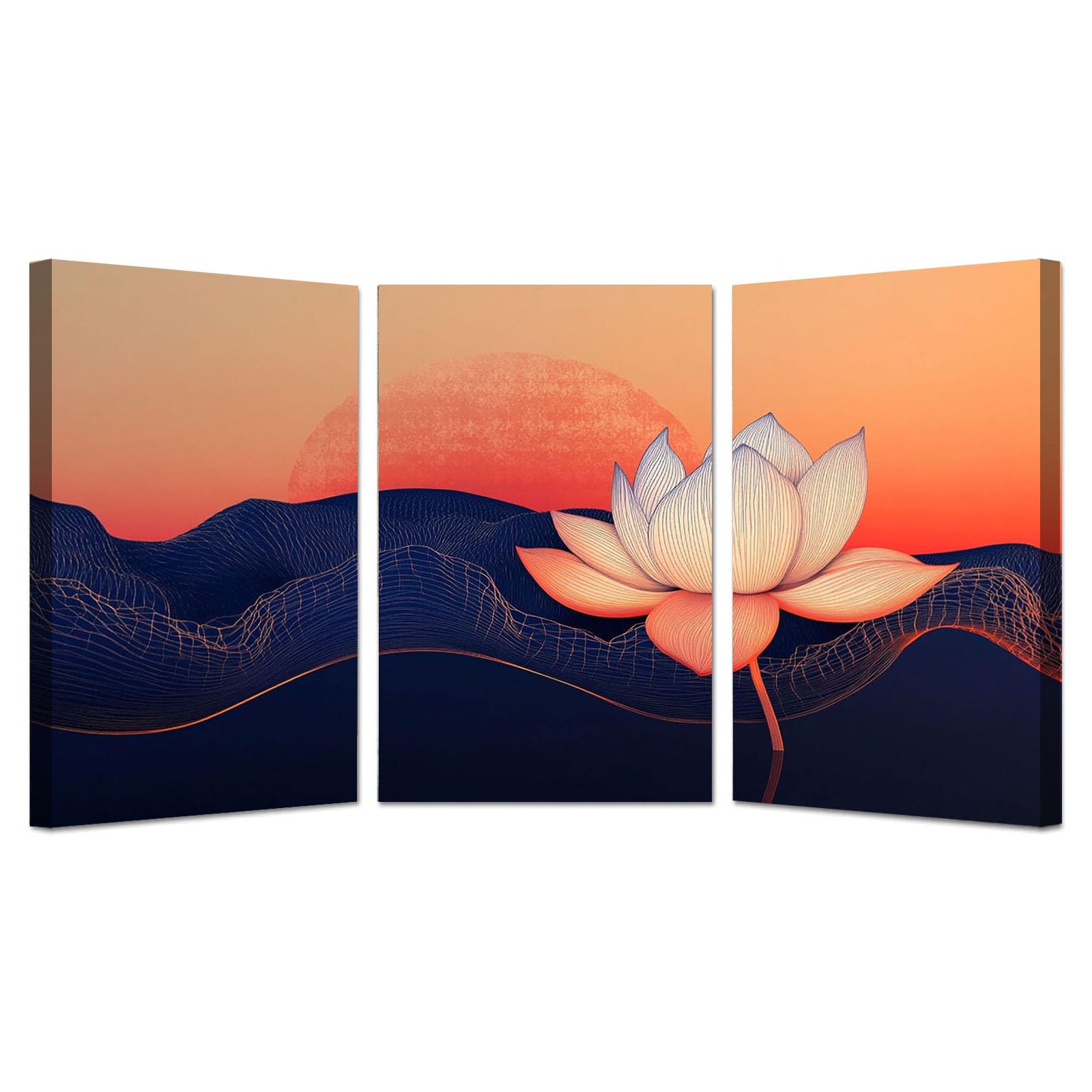 TODOAA Set of 3 Abstract Wall Art Home Decor Beautiful Flower Mountain Vintage Botanical Prints, Rustic Farmhouse Wall Decor, Pictures for Living Room Bedroom(Orange)-50x70cmx3 Framed