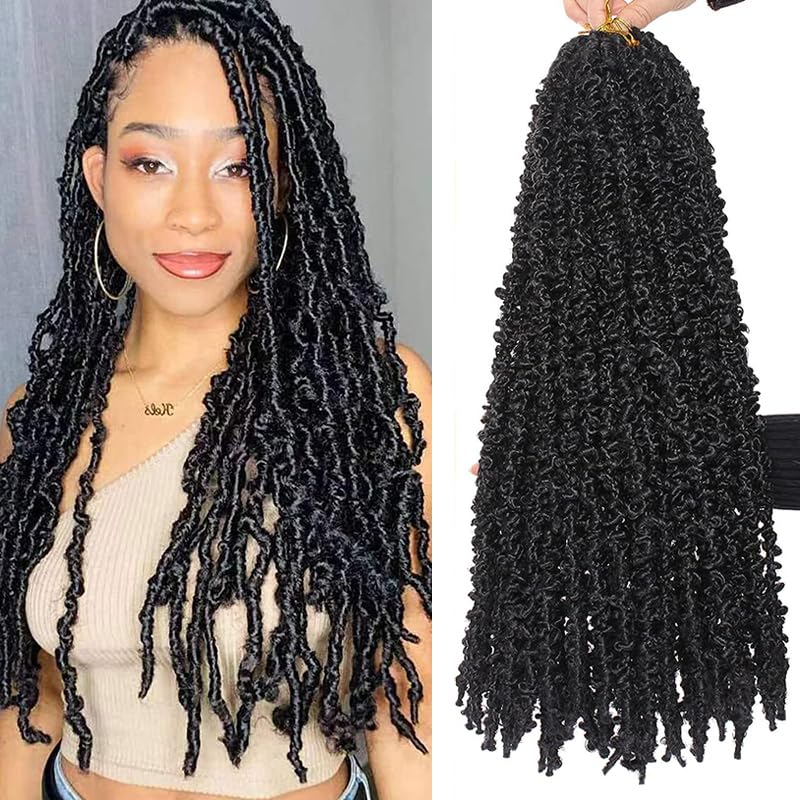 Supernova 7 Packs Butterfly Locs Crochet Hair 20 Inch Distressed Faux Locs Crcoeht Hair 1B# Pre-twsied Synthetic Hair Fluffy Goddess Butterfly Soft Crochet Braids Hair Extensions (20 Inch, 7Packs)