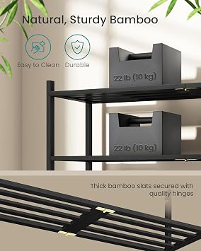 Songmics ソングミックス 竹製シューズラック クローゼット用 積み重ね可能なシューズオーガナイザー モジュラー構造 省スペース 自立式棚 玄関/寝室用 3段 12~16組収納 インクブラック Ulbs053bh01