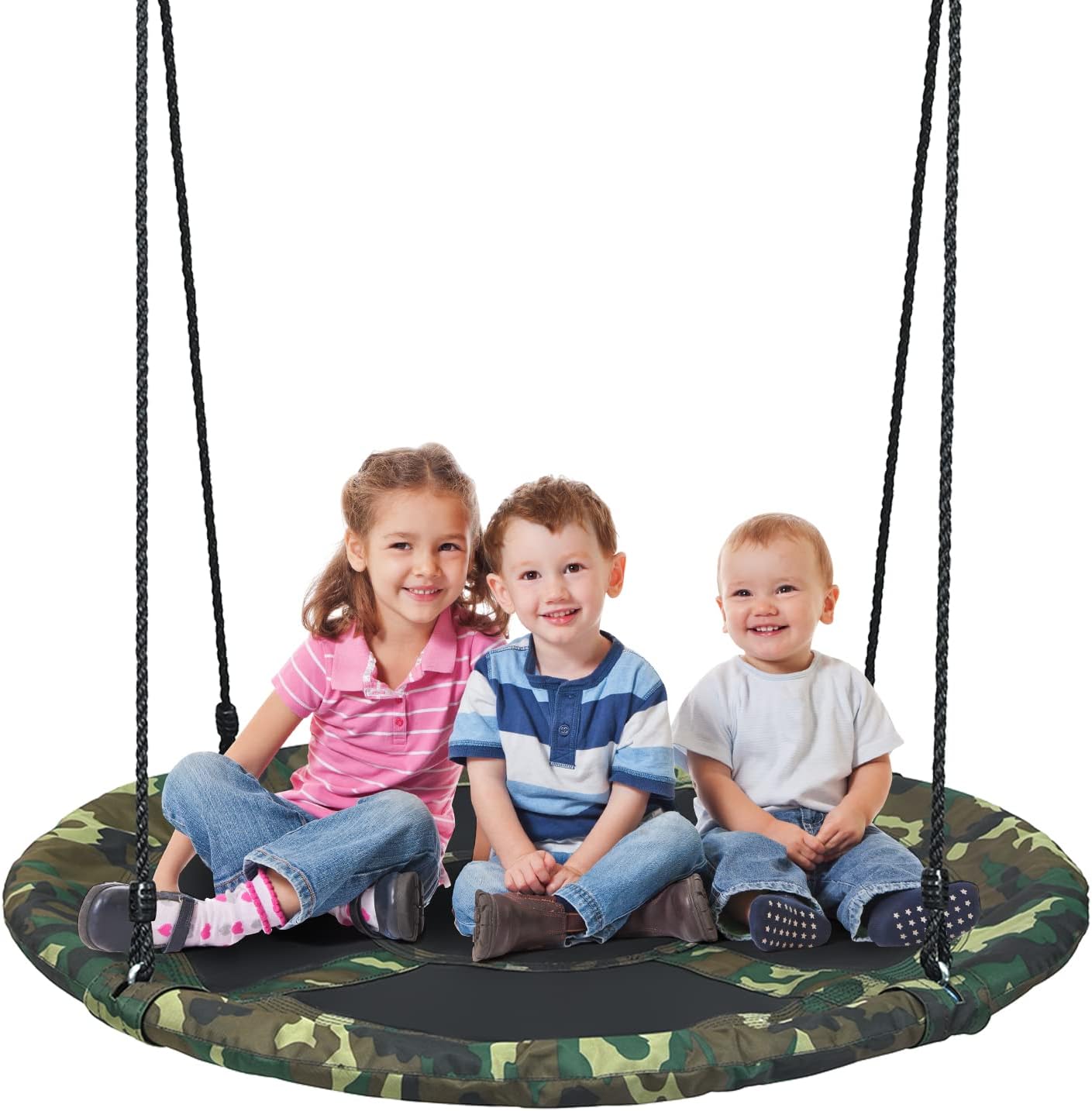 LDAILY Moccha Flying Saucer Tree Swing, Giant 40” Round Swing with Metal Frame, Adjustable Hanging Rope, Waterproof 600D Oxford Cloth, Indoor Outdoor Swing for Backyard, Playground (Camo Green)