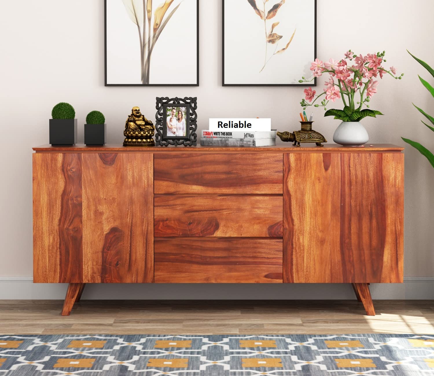 Reliable Furniture Solid Wood Sideboard for Living Room Kitchen