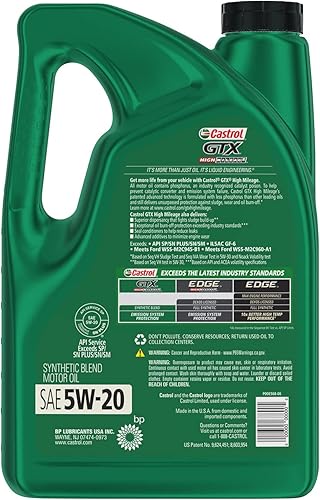 Miniatura 2 de Castrol 03100 GTX High Mileage 5W-20 Aceite de motor de mezcla sintética, 5 cuartos de galón (paquete de 2)