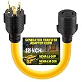 Tellegloww L6-30P to L14-30R 30 Amp Generator Adapter Cord Compatible with Nema, Generator Transfer Switch, House Inlet Box Adapter, STW 10 Awg / 3c, 1ft, Etl Listed