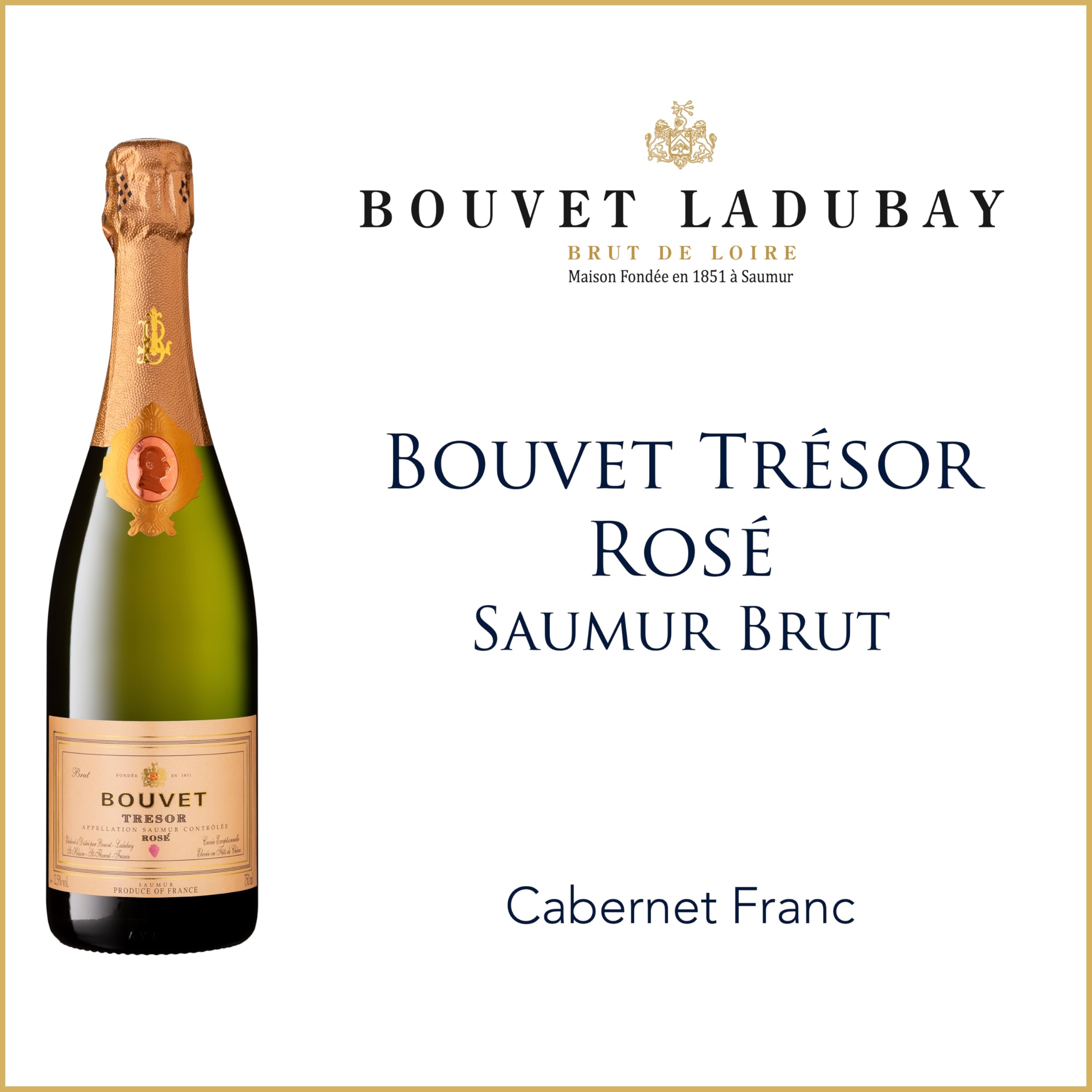 Bouvet Trésor Rosé Saumur Brut AOP - Schaumwein - Im Eichenfass ausgebaut - Cabernet Franc - Für Apéritifs, Nachtisch - 6 x 0.75 L