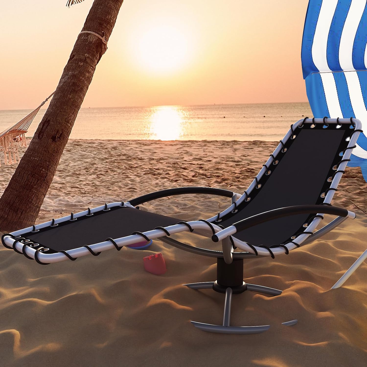 Patio Chaise Lounge - 360°Rotating Basic, Outdoor Pool Reclining Backrest Lounge Chair Beach Sunbathing Lawn Lounger Recliner Chair, Tanning Chairs with Arm for All Weather, Poolside, Balcony,Backyard