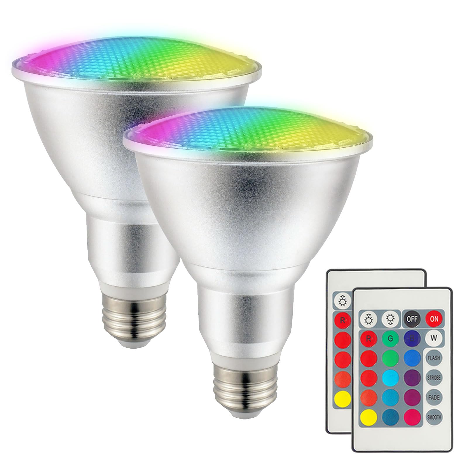 CGELAP 2Pack PAR30 LED Bulb, 30W RGB+Warm White(3000K) LED Flood Light Indoor/Outdoor, Dimmable Color Changing Spotlight with Remote Control, Lawn