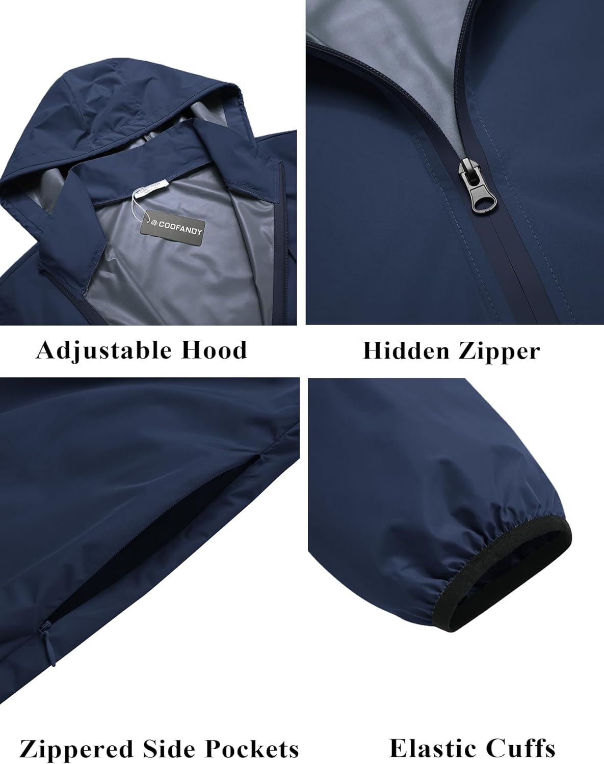 COOFANDY Men's Light Rain Jacket with Hood Packable Waterproof Raincoat Golf Rain Gear Travel Hiking Windbreaker - Image 4