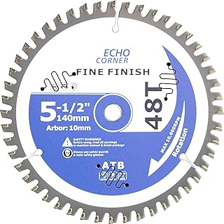 5-1/2-Inch (10mm Arbor) Circular Saw Blade 48-Tooth, Carbide TCT Fine Cut Fine Finish Crosscut Framing Ripping Wood Plywood MDF Plastic Veneer Lumber Laminate