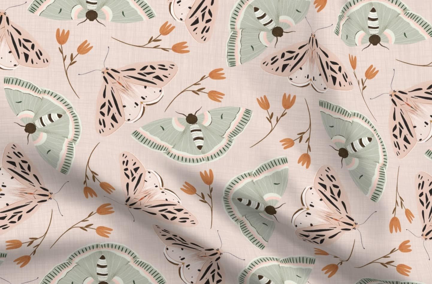 Spoonflower Fabric - Floral Moth Coordinate Moths Insects Lepidoptera Garden Spring Printed on Upholstery Velvet Fabric Fat Quarter - Upholstery Home Decor Bottomweight Apparel