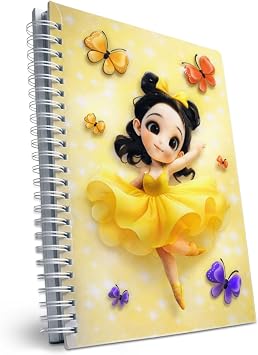A5 3D Glossy Cover Spiral Notebook Cute Hardcover Notebook with 160 Pages/80 Sheets Kids School Notebook Gift Notebook for Girls & Boys Butterfly Ballerina