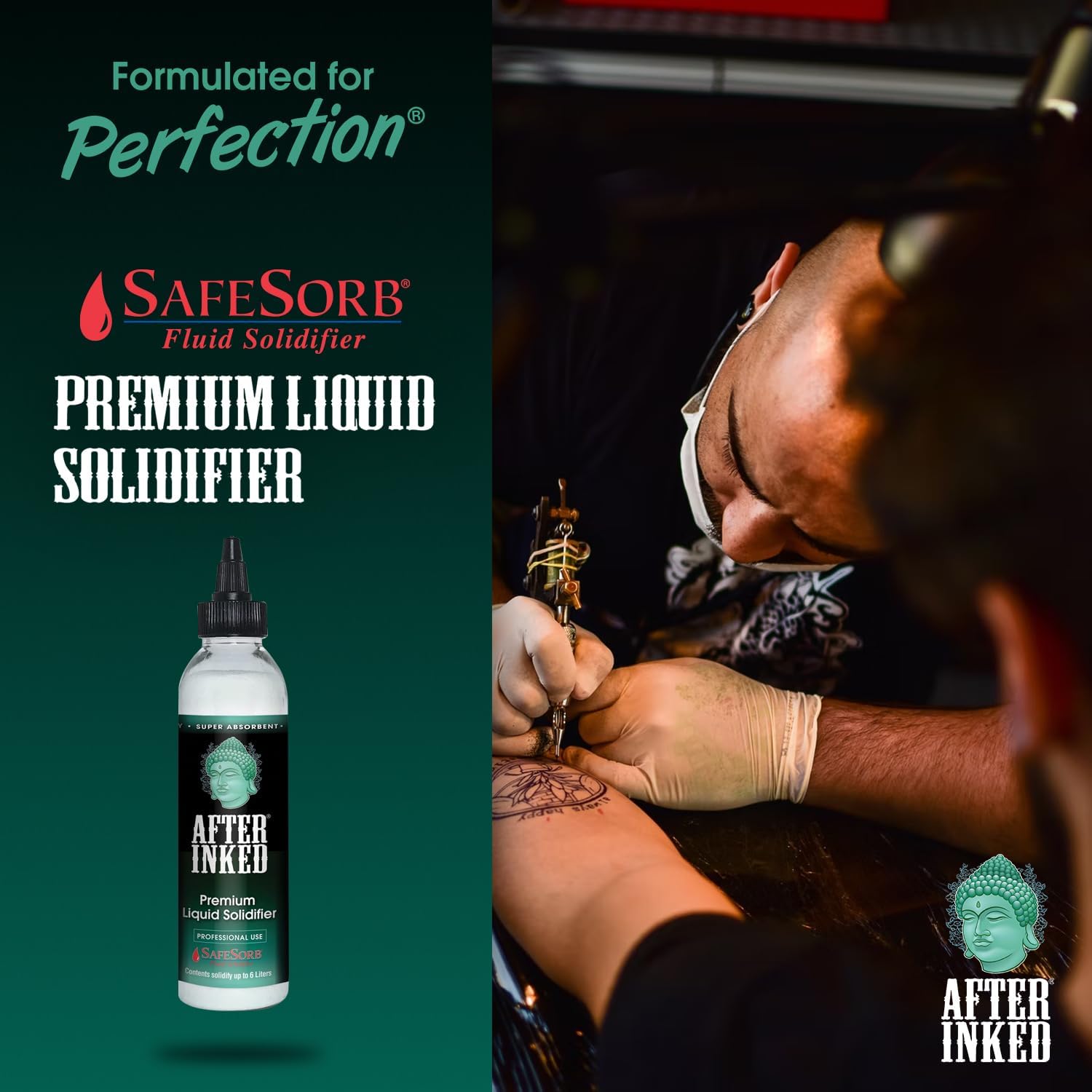 After Inked Liquid Solidifier - Fast & Super Absorbent Polymer Powder for Tattoo Ink & Paint Waste Disposal, Prompt Liquid Hardener for Tattoo Cleanup, Easy-to-Use Ink Solidifier - Solidifies Up to 6L