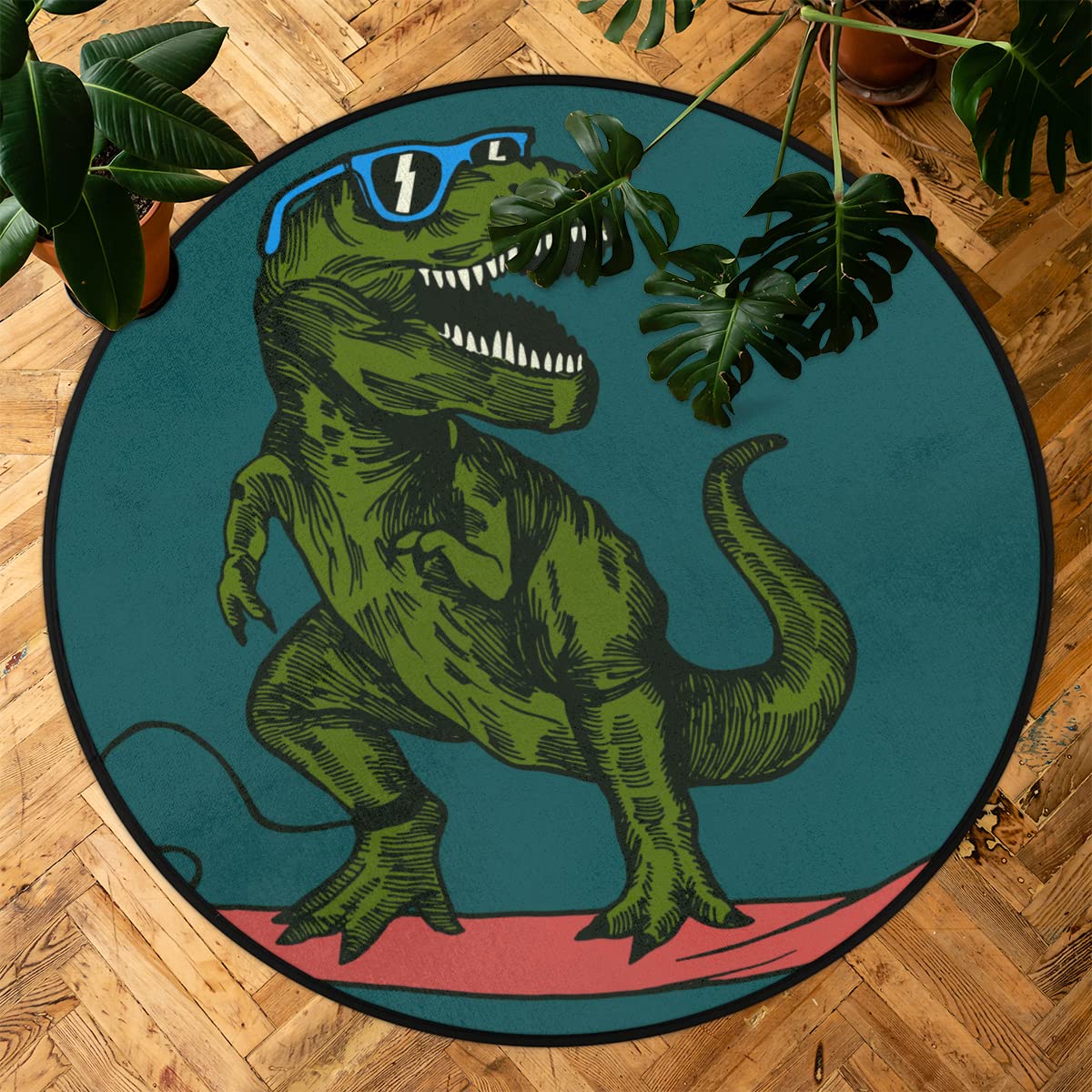 TropicalLife Dinozaury okrągły dywanik 160 cm urocze zwierzę koło dywaniki do pokoju domu wewnątrz antypoślizgowa podłoga wewnątrz duża mata dywan