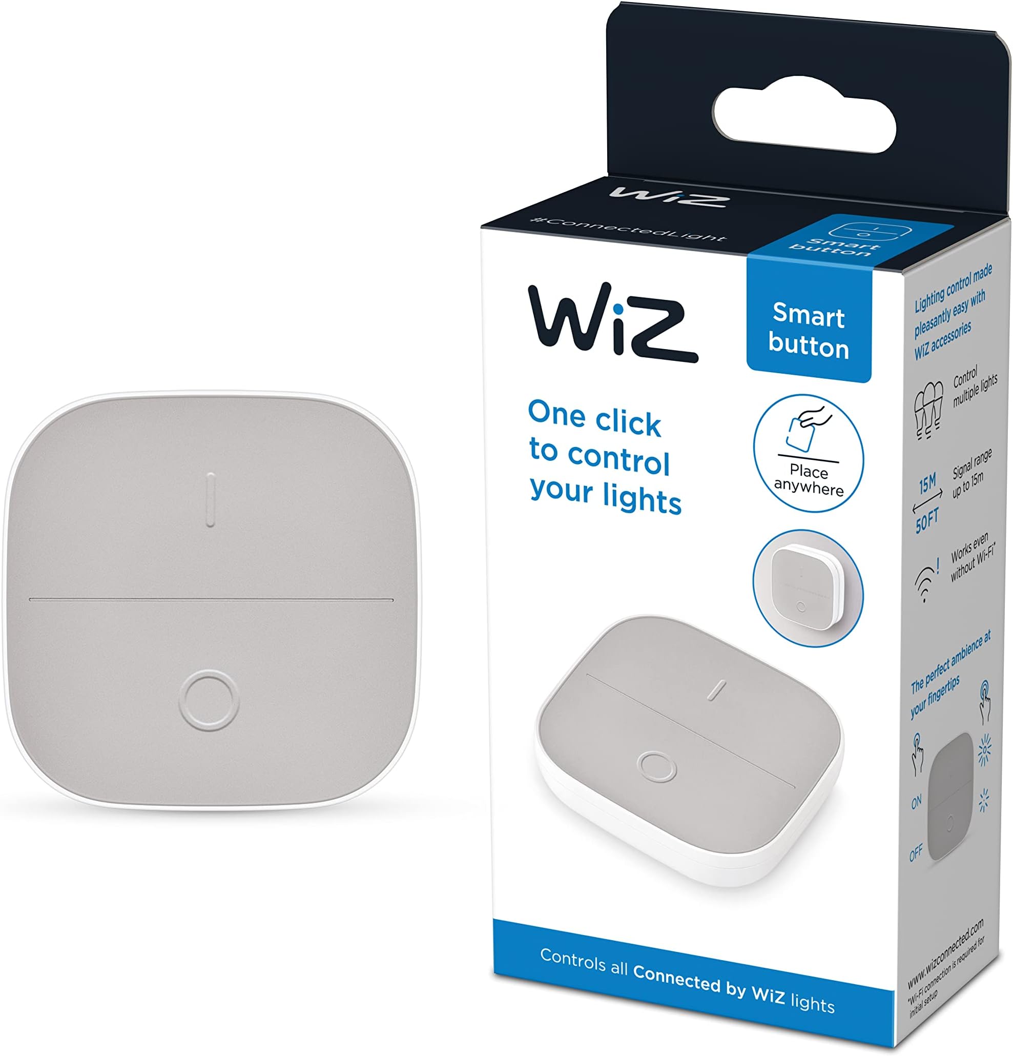 Smart Button Portable Accessory WiFi Connected. App Control for Home Indoor Lighting Automation, Livingroom, Bedroom, 929003501301, One Colour