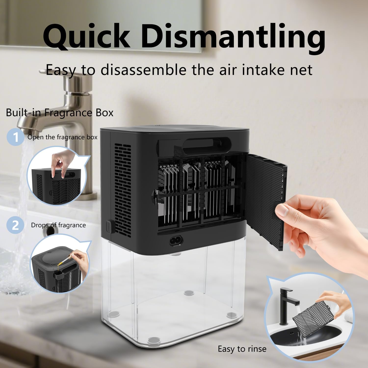 Dehumidifiers for Home,with 105 OZ Water Tank (1000 Sq Ft), Quiet Dehumidifier for Bedroom, Basement, Bathroom, with Auto Shut Off, 7 Colors LED Light (Black)