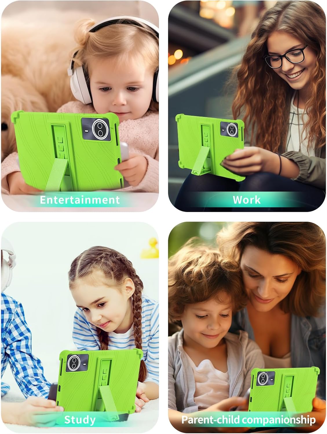 Case for BEYODFU A140 2025 Upgraded Android 14 Tablet 14 inch，WUNIAK Shock Proof Lightweight Stand Rubber Shell Protective Cover,Kids Friendly Soft Silicone Adjustable Stand Cover,Green