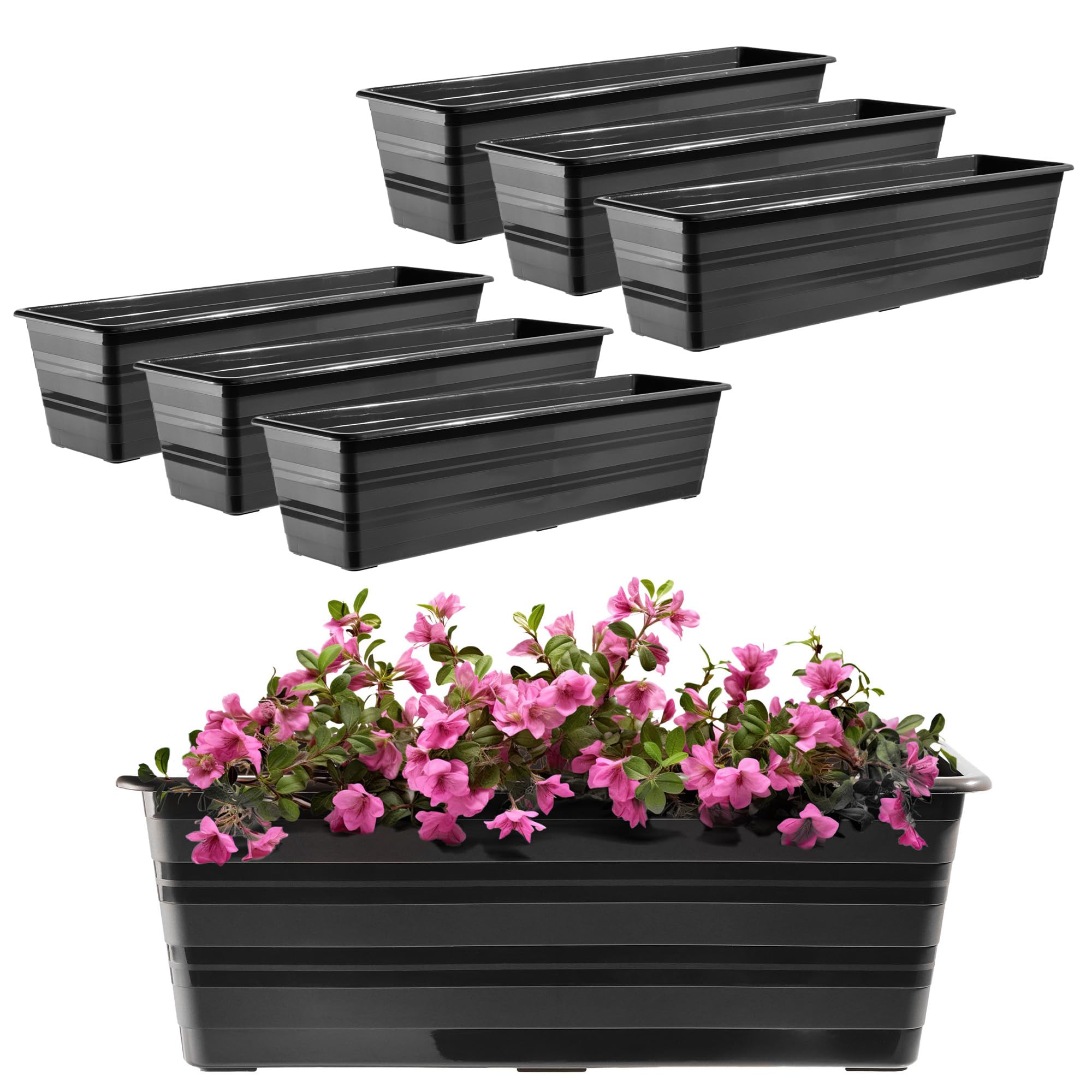 KADAX Juego de jardineras de 6 x 60 cm, color antracita, maceta para balcón de plástico, resistente a la intemperie, maceta, barandilla para flores