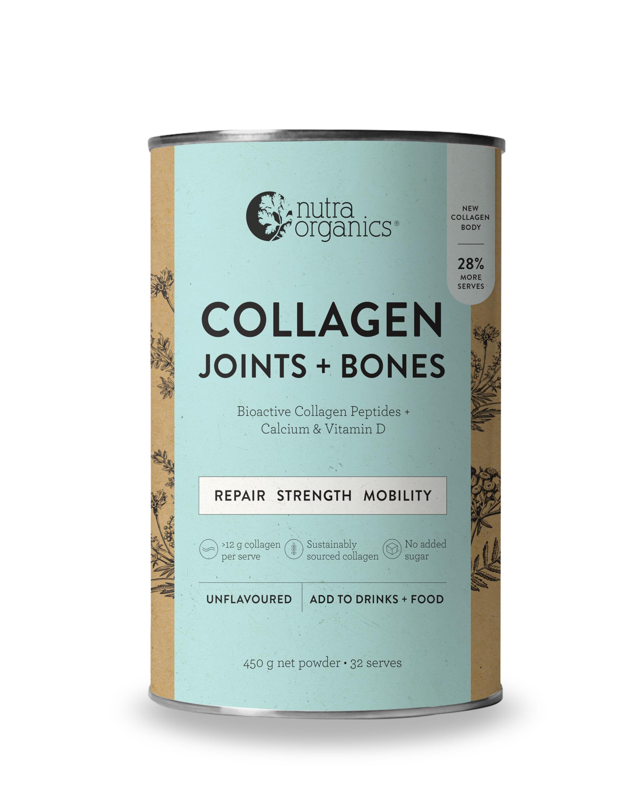 Collagen supplement product for joints and bones in an unflavoured format