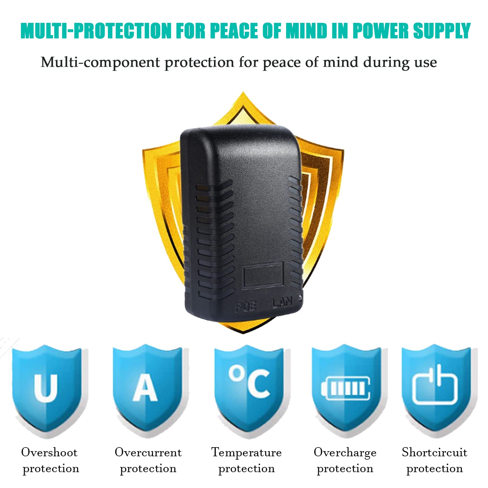 Iniettore POE con presa a muro, alimentatore adattatore di rete DC 24V 1A, presa POE, presa a muro Power Over Ethernet, adattatore Ethernet Adattatore di rete adattatore POE, per dispositivi Bluetooth