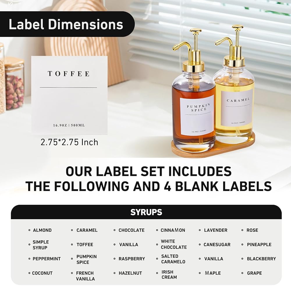 2-Pack Glass Coffee Syrup Dispensers with Gold Pump - Image 3