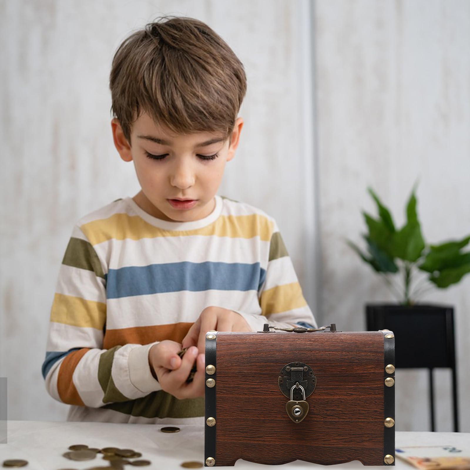 Cofre Infantiles, Caja del Tesoro de Madera,Cofre del Tesoro de Madera pequeño,14,5x10,5x10 cm, para Joyas, Pulseras, Pendientes, Collares, broches