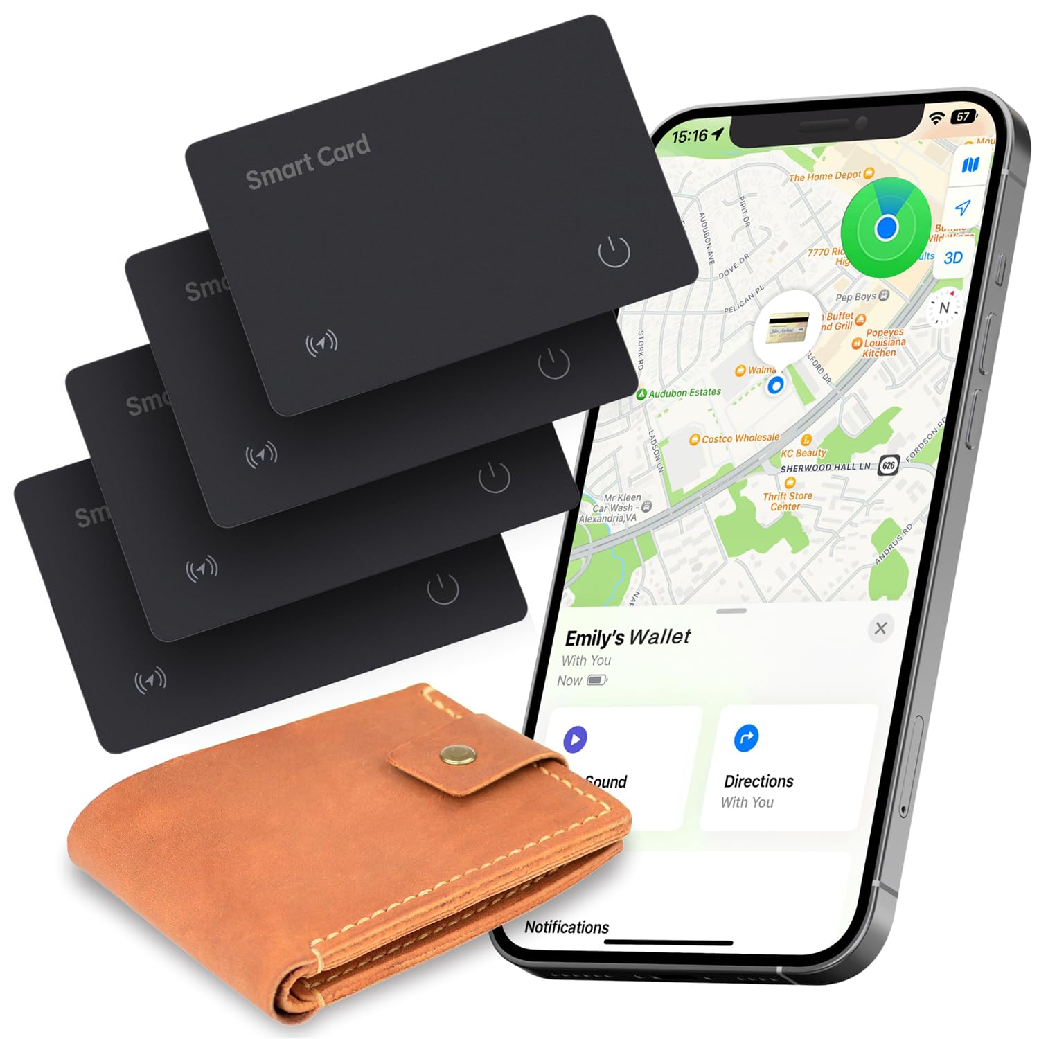 Reyke Wallet Tracker Card, Works with Apple Find My, Rechargeable, 4 Pack