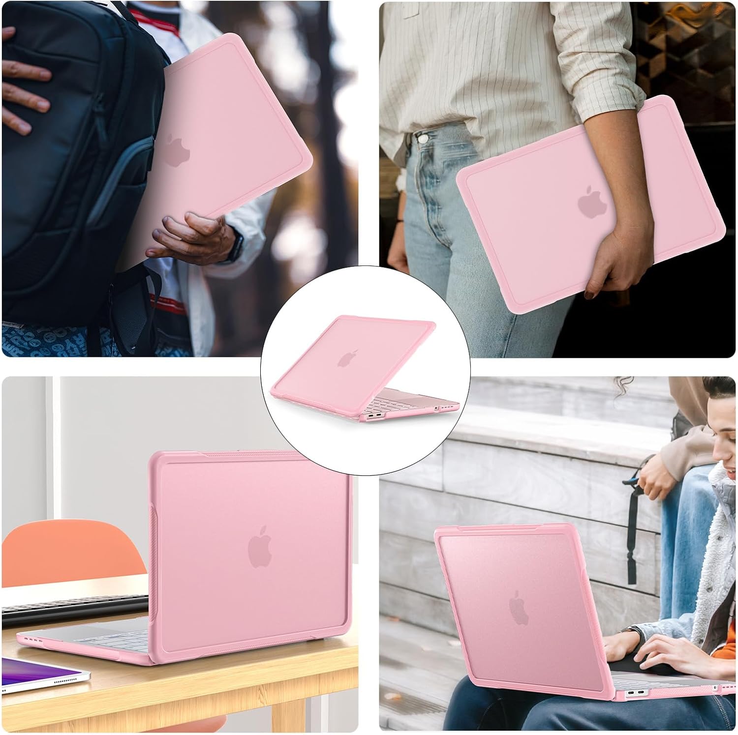 MOSISO Rugged Protection Case Compatible with MacBook Neo Case 13 inch 2026 Release A3404 with A18 Pro, Crack-Resistant Hard Shell with Textured Carbon Fiber&Keyboard Cover&Screen Film&Type C, Blush