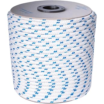 Rope 6 mm x 100 m - Polyester Rope White/Blue Mooring Line All Purpose Rope Knitting Leash Braiding Line