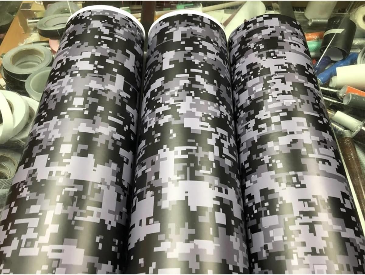 Queenbox 19.6x59.8in Digital Camouflage Car Vinyl Wrap, Camo Self Adhesive Air Release Auto Decal Sticker Sheet for DIY Furniture, Black