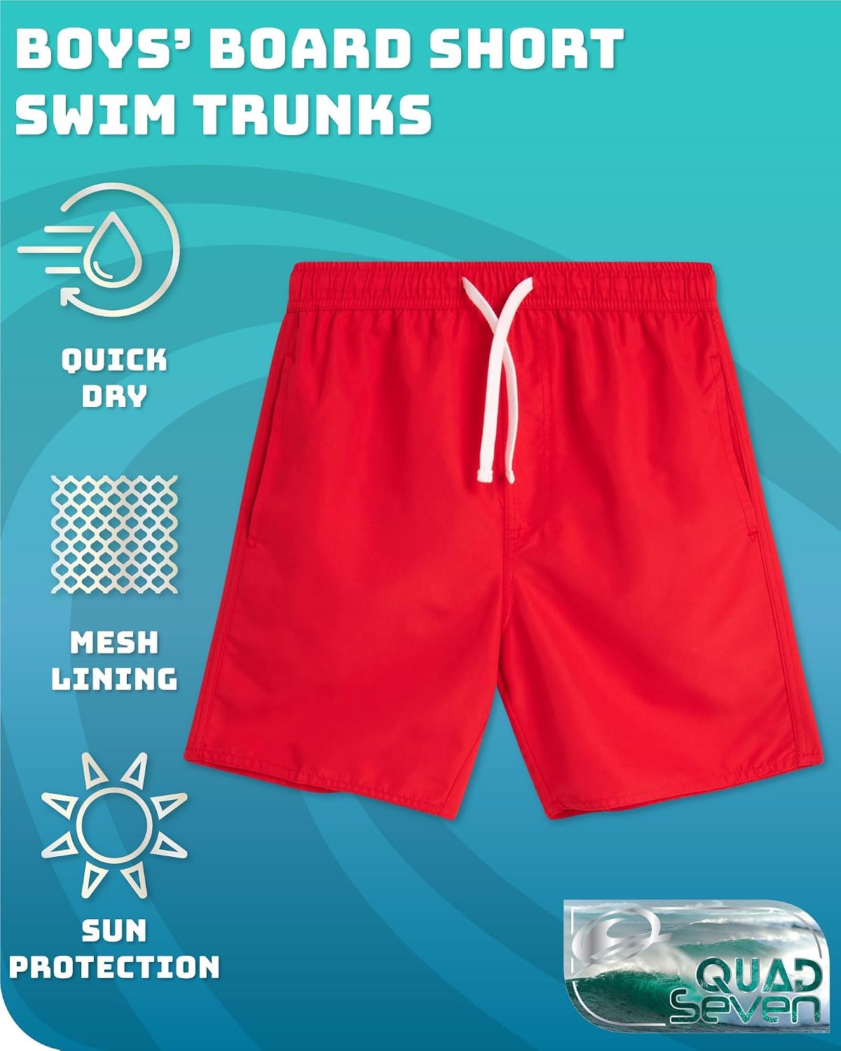 Quad Seven Boys Swim Trunks - 2 Pack Basic Quick Dry Boys Board Shorts Bathing Suit Kids Swimwear with Pockets (Sizes: 8-18)