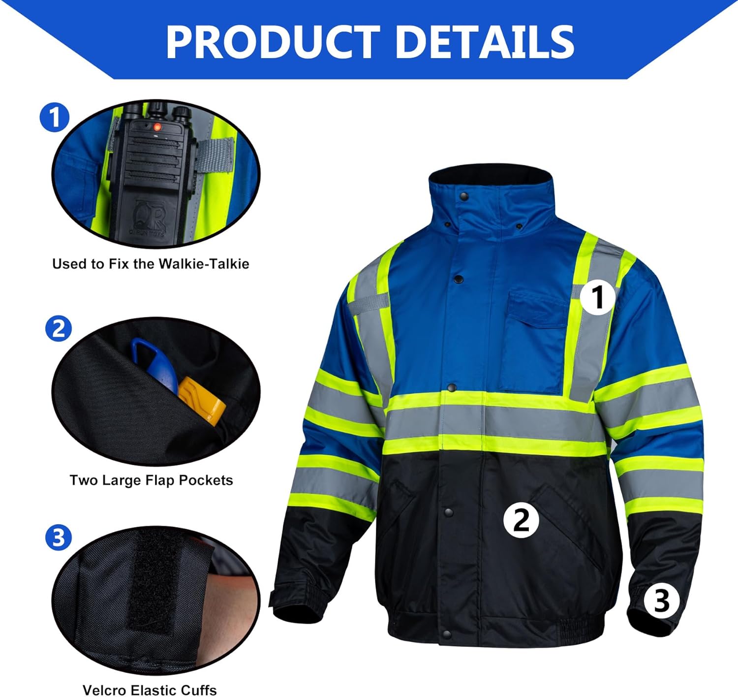 FONIRRA Mens High Visibility Jacket Waterproof Reflective with Hood Hi Vis Winter Jacket Safety Work Construction Coats - Image 5
