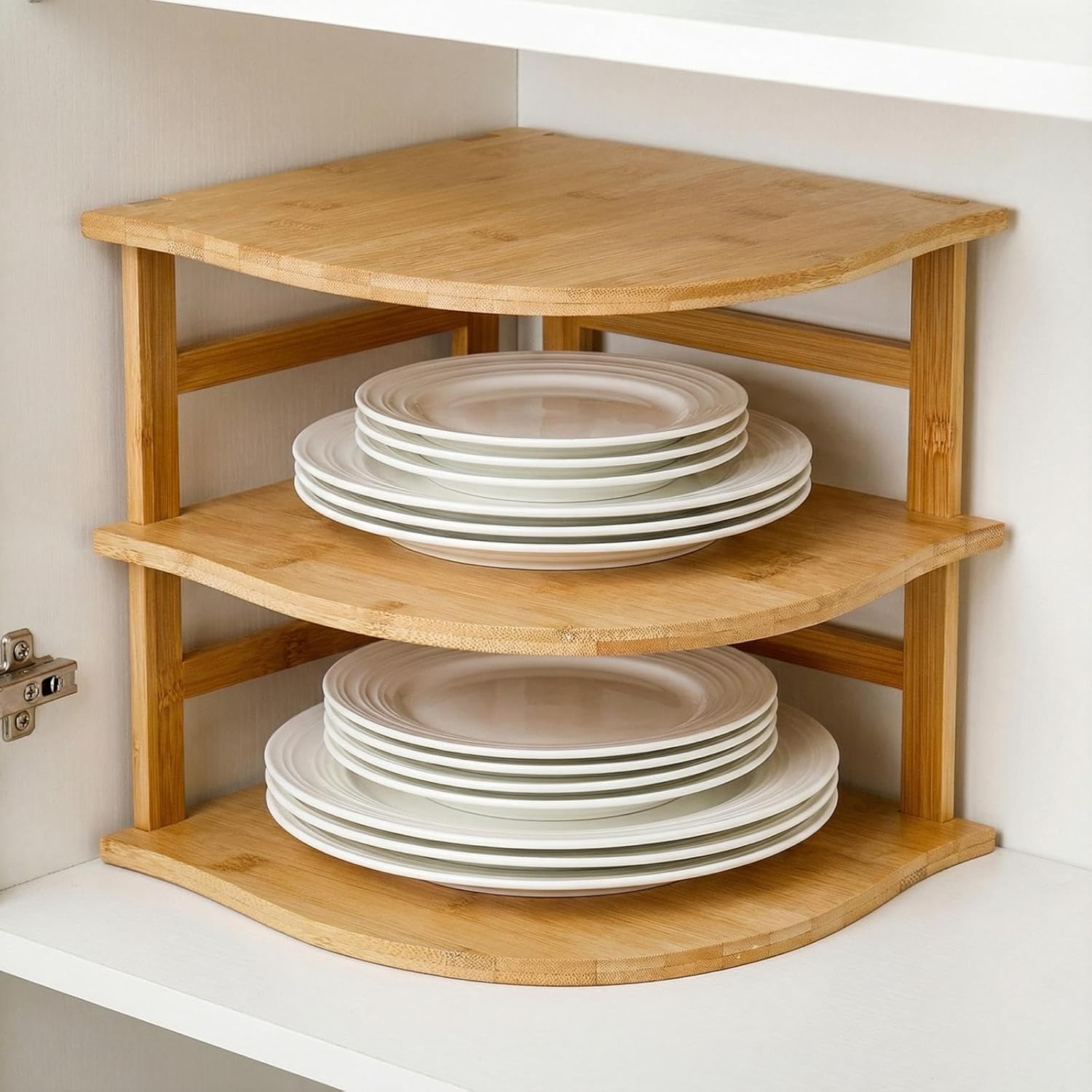 Goaste 3-Tier Bamboo Corner Shelf, Kitchen Countertop Storage Organizer, Cabinet Plate Rack for Pantry Organization, Bathroom, Desktop, 9.5 x 9.5 x 9.5 Inch