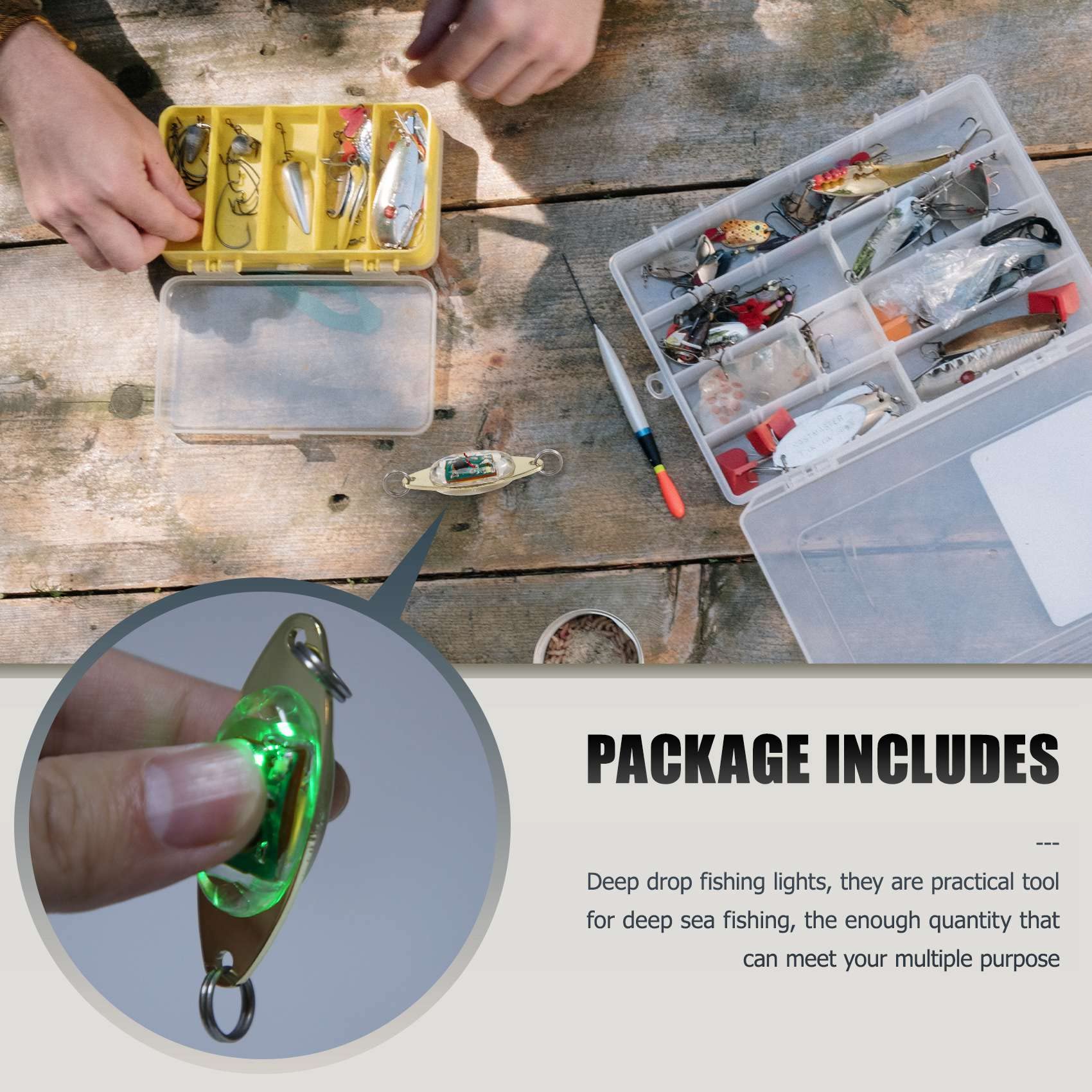 Lizusidtsy 10 Pcs LED Fishing Lures Fishing Spoons Underwater Flasher Bass Halibut Flasher Trolling Deep Drop Fishing Light, Golden