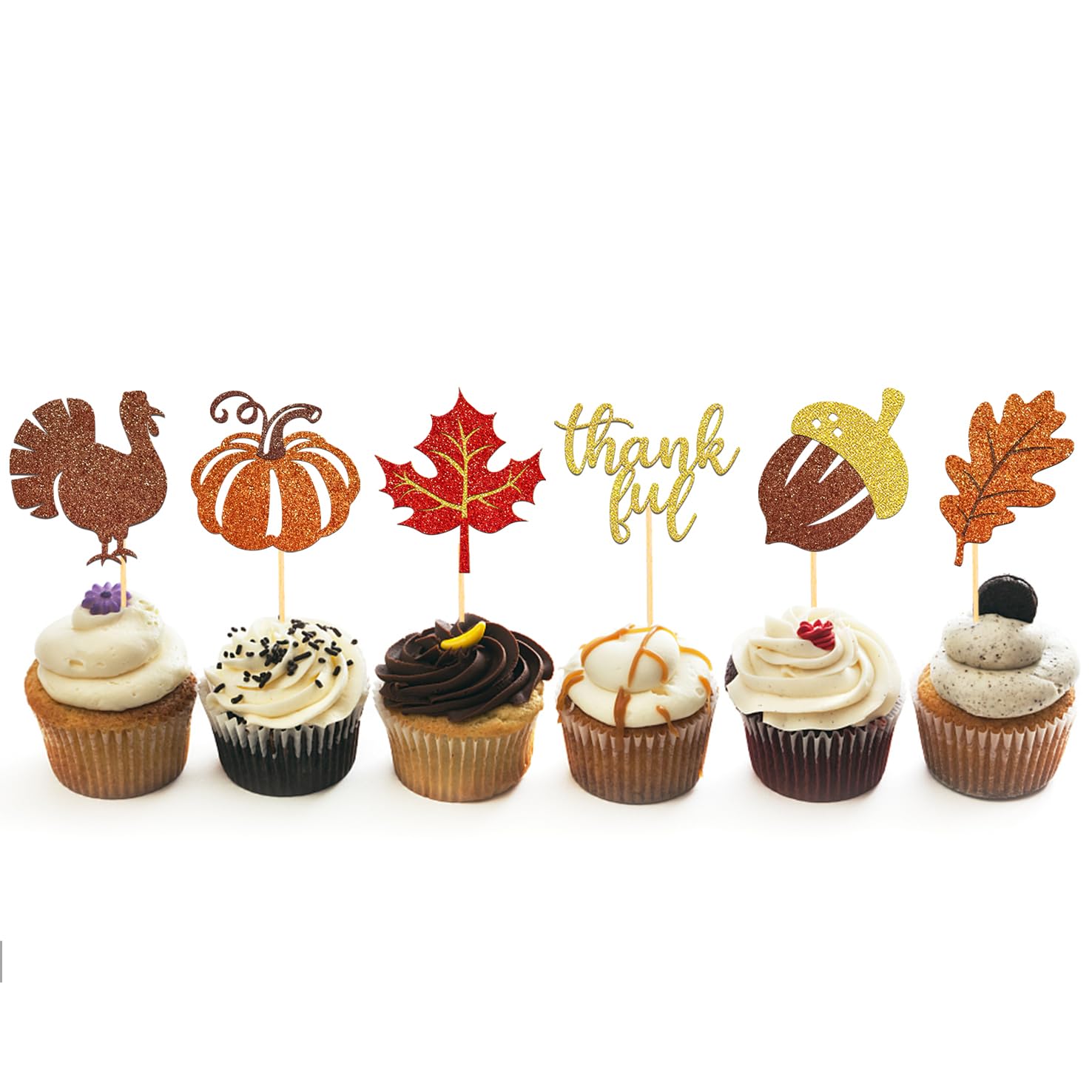 24 Stuks Thanksgiving Cupcake-toppers – Herfstthema Met Pompoen, Kalkoen En Esdoorn – Ideaal Voor Thanksgiving-feest, Bakken En Taartdecoratie