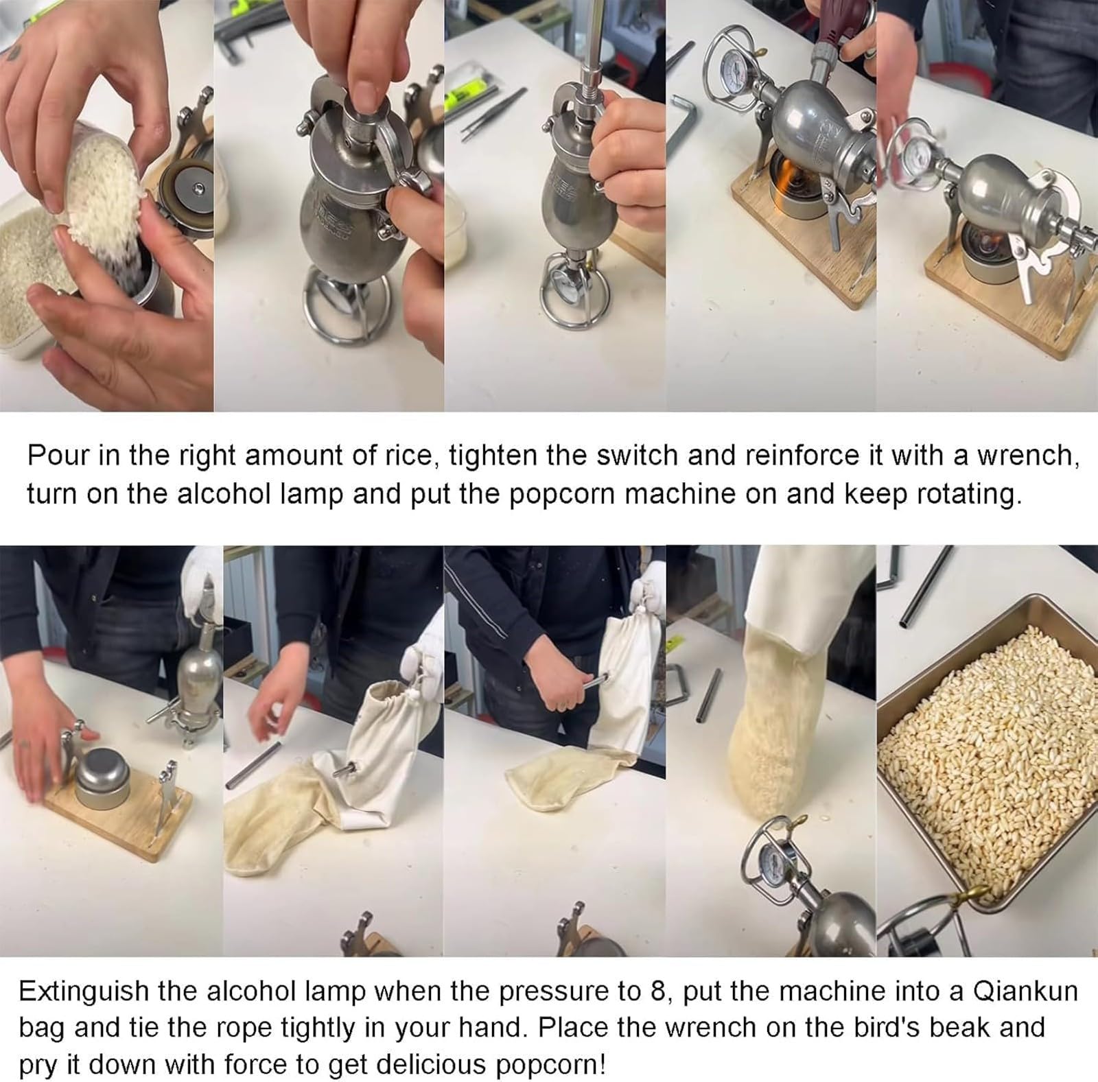 MáQuina Palomitas MaíZ Alta PresióN, MáQuina Tradicional China para Hacer Palomitas MaíZ, Amplificador Manual Granos, MáQuina Vintage Acero Inoxidable para Hacer Palomitas MaíZ(520ml)