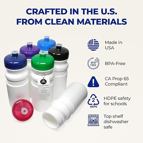 Miniatura 6 de Rolling Sands Botellas de agua deportivas de 20 onzas fabricadas en Estados Unidos, paquete de 6 botellas deportivas en blanco sin BPA para equipos