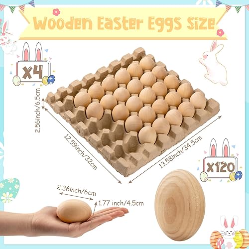 Miniatura 4 de Huevos de madera de Pascua, huevos de Pascua de madera para pintar con cartones de huevos de pulpa natural, huevos falsos para decoración de huevos
