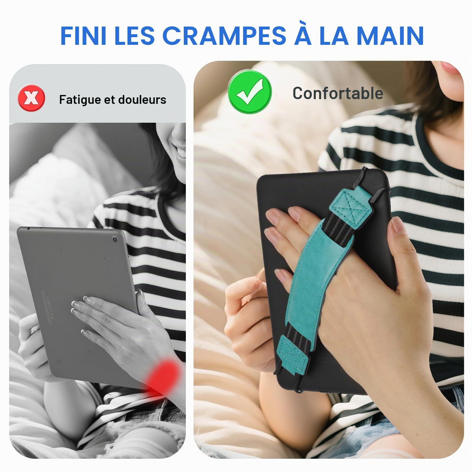 HoYiXi Universal Soft Hand Strap for 6-7 Pouces eReader Tablet Compatible avec Kindle/Kobo/Pocketbook/Tolino/Sony/Paperwhite/Nook, pour 6", 6.8", 7" avec dragonne Haute élasticité,Cyan