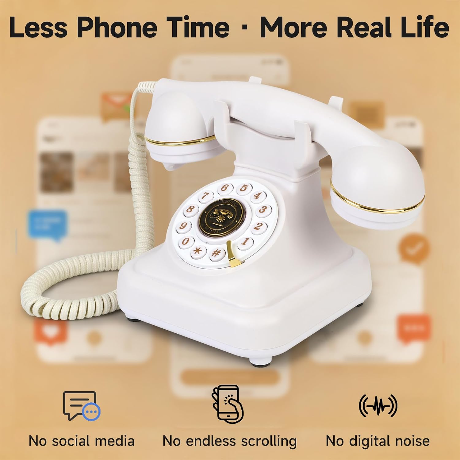 Bluetooth Rotary Landline Phone, Retro Bluetooth Home Phone, Vintage Old Fashioned Telephone with Speakerphone & Volume Control, Wireless Rechargeable Telephone for Bedroom, Home & Office, White