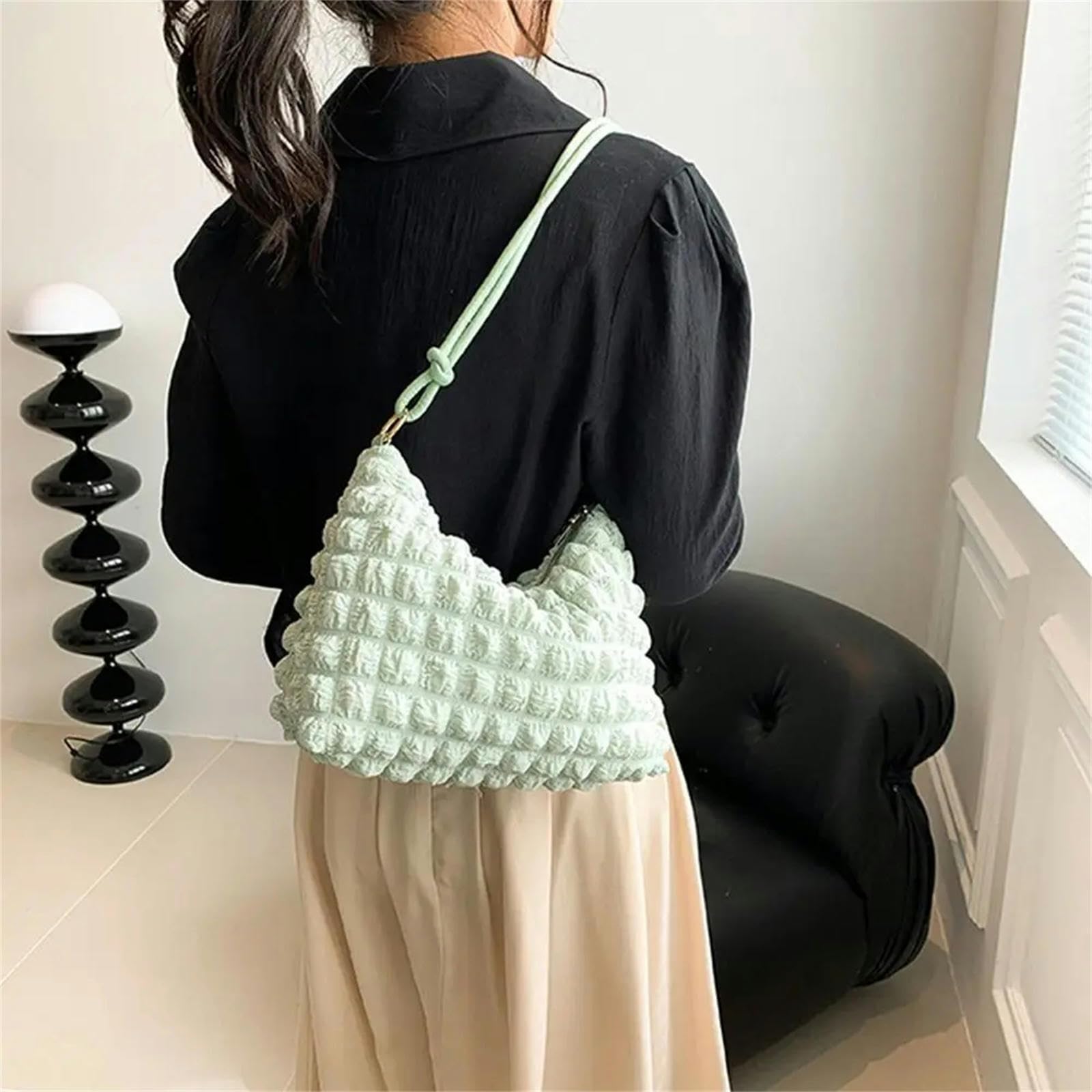 Borsa da Spiaggia Donna Borsa Rugosa della Tela delle Donne, Borsa A Tracolla, Borsa Plissettata, Borsa Dell'ascella, Borsa, Borsa della Nuvola-Verde