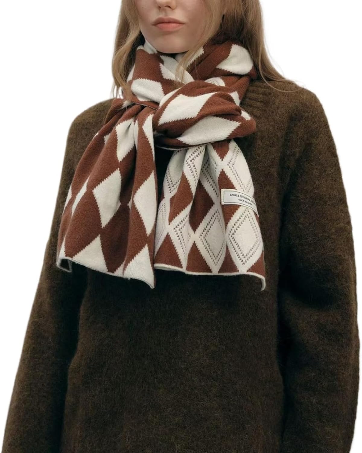 Fashion Argyle Pattern Scarves for Women Fall Winter Plaid Knit Scarf Soft Cold Weather Warm Y2k Accessories