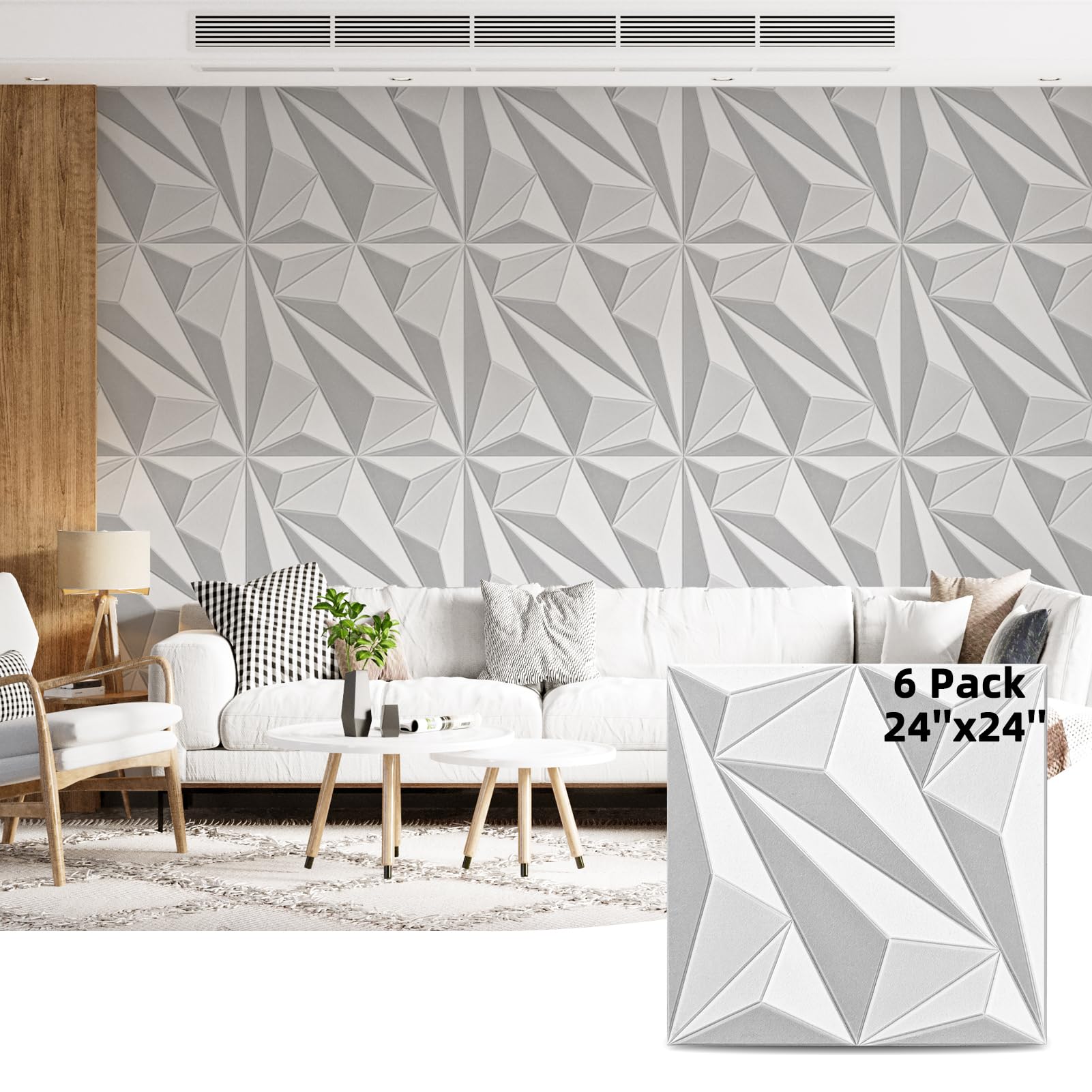 Photo 1 of Art3dwallpanels Acoustic Wall Panels, 24" X 24", White & Gray (6 Pack)