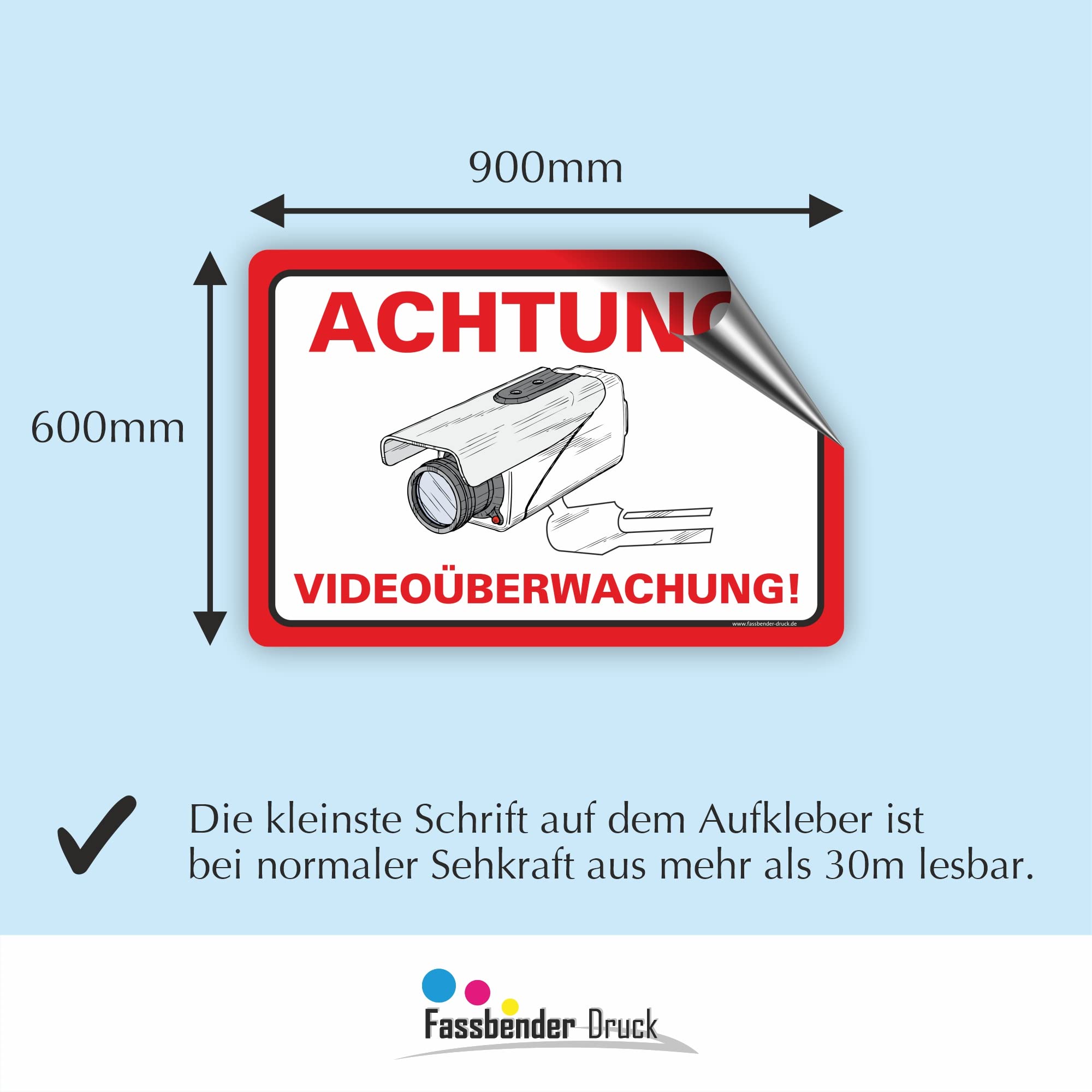 ACHTUNG VIDEOÜBERWACHUNG Schild zum Markieren eines videoüberwachten Bereiches - Aluverbundplatte für ein Videoüberwachungsschild - (90x60cm AUFKL.)