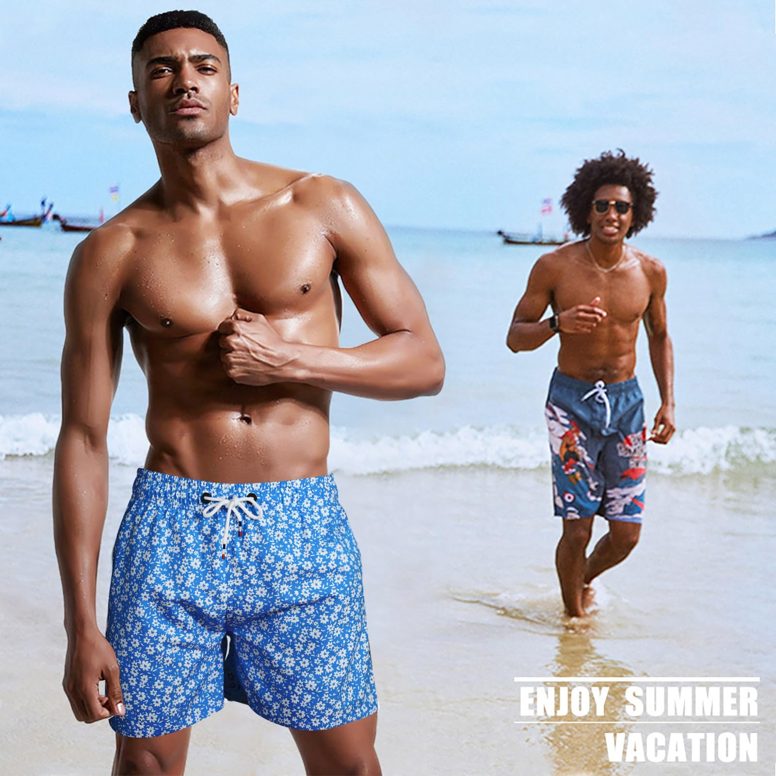 Danfiki Pantaloncini Costume da Bagno Uomo Asciugatura Veloce Calzoncini da Beach Costume da Bagno Fodera Rete con Taschino e Coulisse Trunks