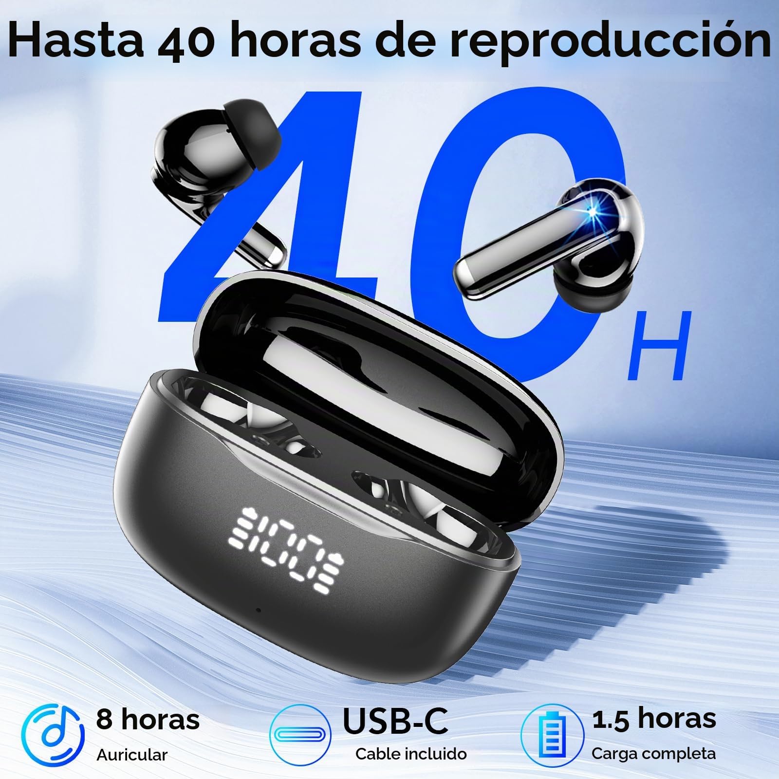 2026 Auriculares Inalambricos Bluetooth 5.4, Cancelacion de Ruido Cascos Bluetooth, HiFi Estéreo con Micrófono HD, Pantalla LED, 40H de Autonomía, Auriculares Deportivos in Ear, IP7 Impermeable, USB-C