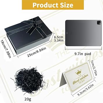 Gift Boxes with Lids Black 25x18x8.5cm, Foldable Present Box | Includes Ribbon, Greeting Card, Shredded Paper, for Weddings, Birthdays, Anniversaries, Christmas, Halloween, Sturdy,Reusable