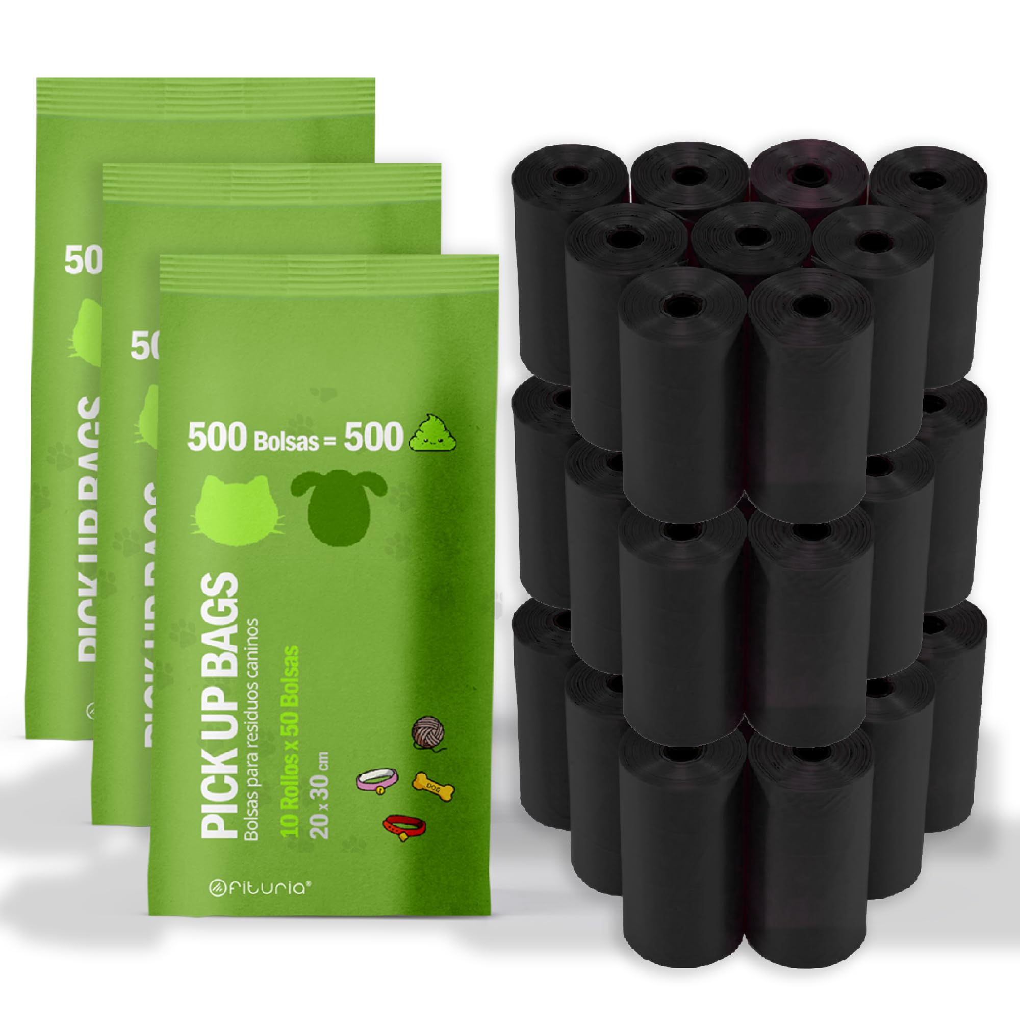 Bolsas Caca Perro, Bolsas color Negro para Excrementos Perro, Bolsas Plástico 20x30cm, a Prueba de Fugas y Resistentes, Bolsas de Basura y Caca Perro, Sin Perfume - Ofituria (1500 bolsas)