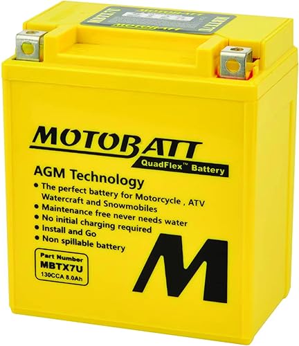 MotoBatt Batería AGM sellada MBTX7U de 12 voltios y 8 Ah sin mantenimiento
